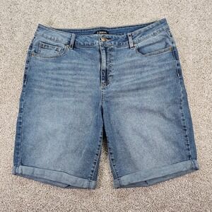d.jeans Womens Plus Size 18W Denim Bermuda Shorts Blue Cuffed High Rise Stretch